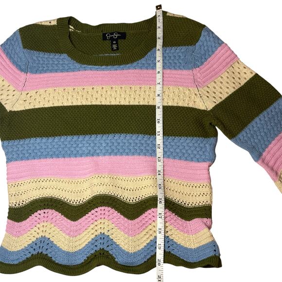 Jessica Simpson Sweater Sz XS Multicolor Striped Knit Retro Bell Sleeve Pullover - Picture 7 of 8